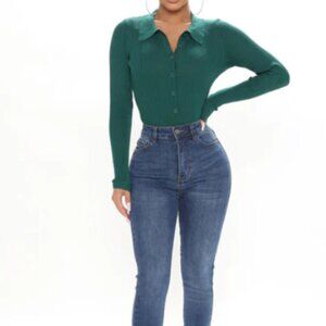 Fashion Nova-Theia Ribbed Bodysuit - Hunter Small